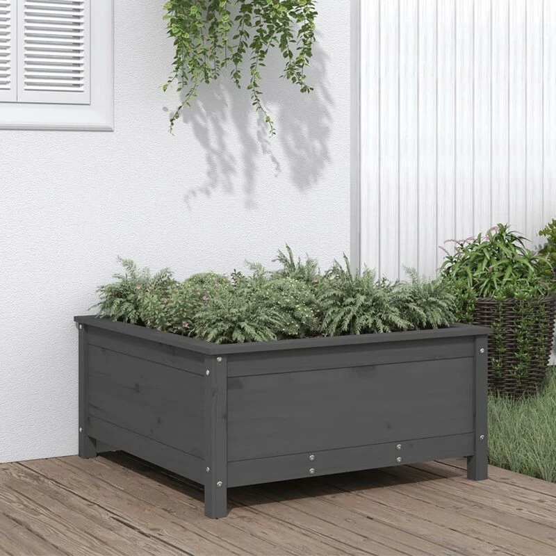 Image of vidaXL Garden Planter Grey 82.5x82.5x39cm Solid Wood Pine, Grey 825298