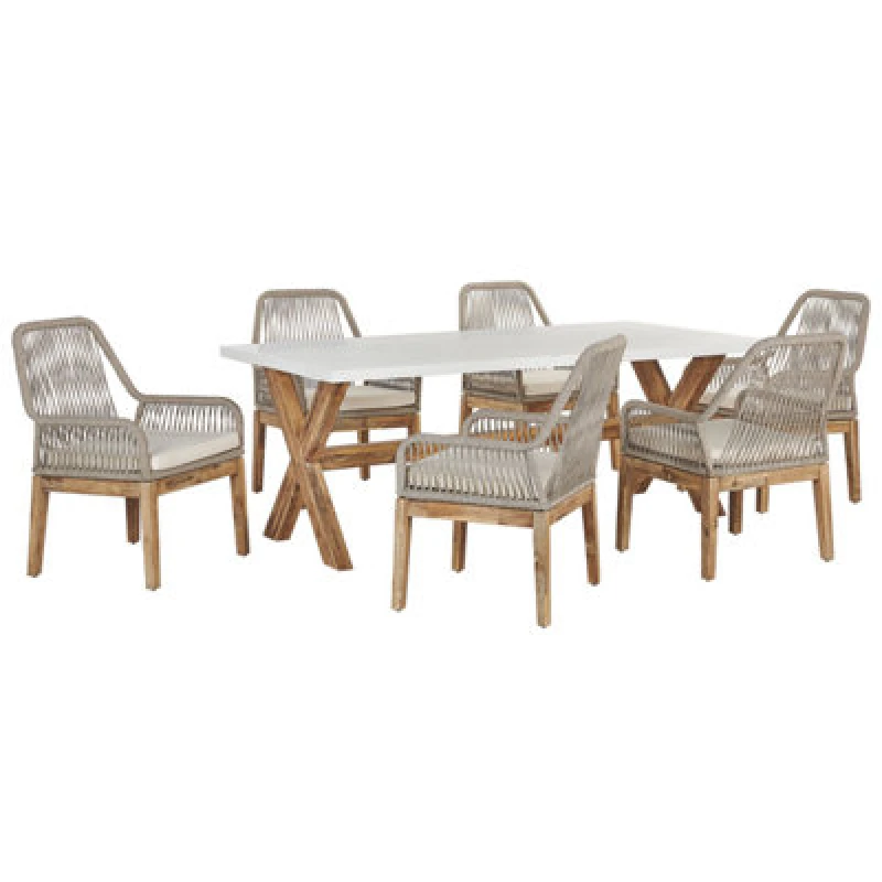 Image of BELIANI Garden Dining Set 6 Seater OLBIA with Cushions Concrete Beige 302676