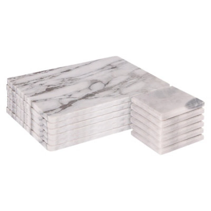 Image of Argon Tableware 12Pc Marble Placemats & Square Coasters Set - White Kitchen Dining Table Mats Coaster Protector Place Mats Set
