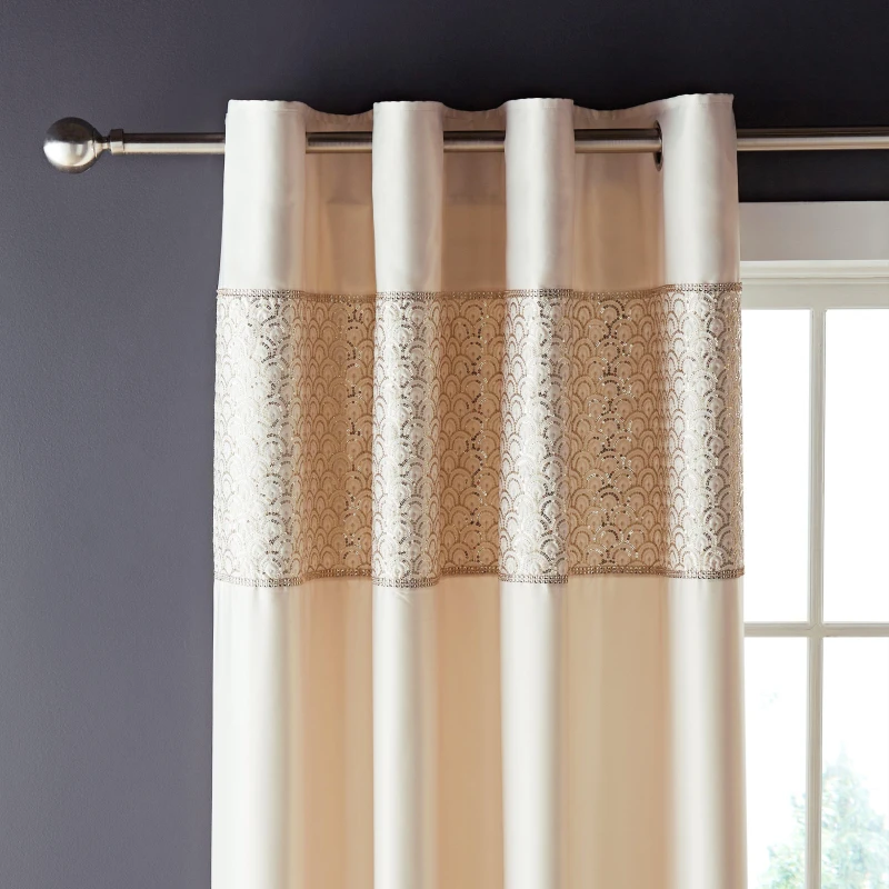 Image of Catherine Lansfield Deco Sequin Lined Eyelet Curtains Curtains 66x90" Neutral 42178869000