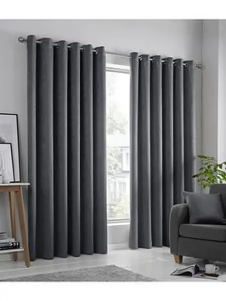 Image of Fusion Strata Dim-Out Eyelet Curtains Navy QFTP7 Unisex width: 229x183cm(90x72inches)