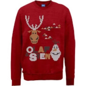 Image of Disney Frozen Christmas Olaf And Sven Red Christmas Sweatshirt - S - Red