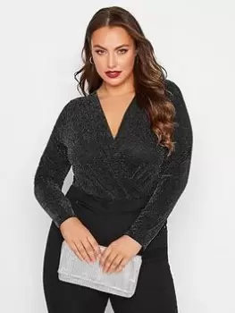 Image of Yours Brillo Wrap Front Bodysuit. Black/silver, Black, Size 30-32, Women
