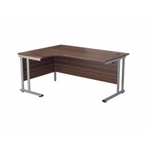 Image of TC Office Start Silver Cantilever Frame Left Hand Crescent Desk 1600x1200mm, Dark Walnut