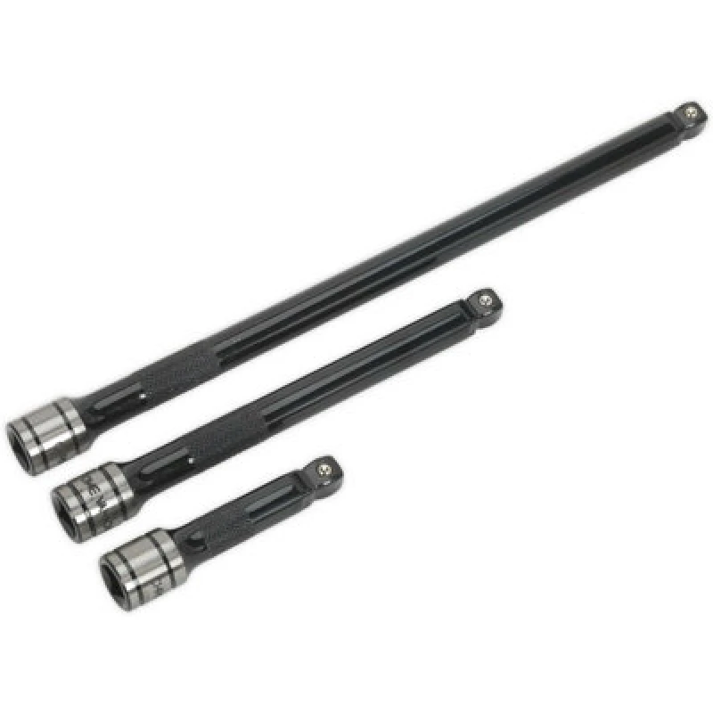 Image of Loops 3 Piece PREMIUM Wobble / Rigid Extension Bar Set - 3/8" Sq Drive - Deep Knurling Multi