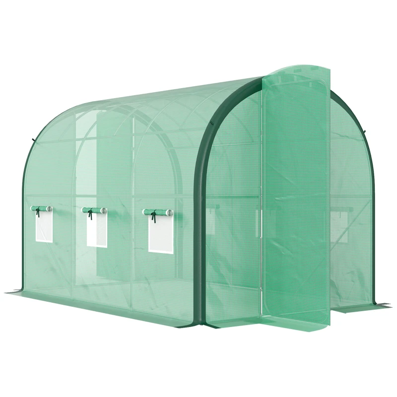 Image of Outsunny Tunnel Greenhouse Upgraded Structure, Hinged Doors, 3 x 2(m), Green 84H-033V04GN