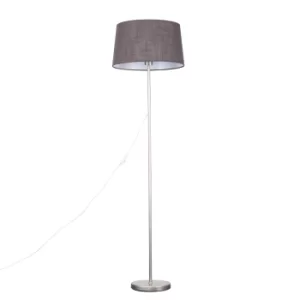 Image of Charlie Brushed Chrome Floor Lamp with Dark Grey Doretta Shade