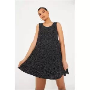Image of I Saw It First Black Crinkle Polka Dot Scoop Neck Smock Dress - Black