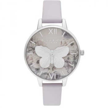 Image of Ladies Olivia Burton 3D Butterly Parma Violet & Silver Watch