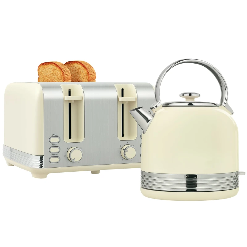 Image of HOMCOM 1.7L 3000W Fast Boil Electric Kettle and 4 Slice Toaster Set - Cream TJ Hughes 5061025137251