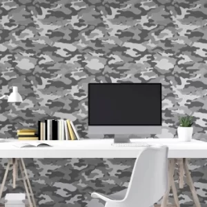 Image of Camo Mono Wallpaper Black