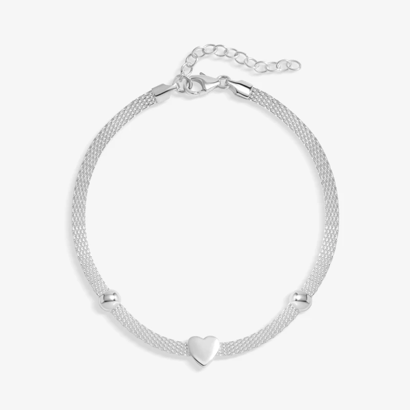 Image of Simply Silver Sterling Silver 925 Polished Mesh Station Heart Bracelet Silver