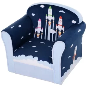 Image of HOMCOM Kids Cartoon Rocket Wooden Frame Single Armchair Sofa Blue
