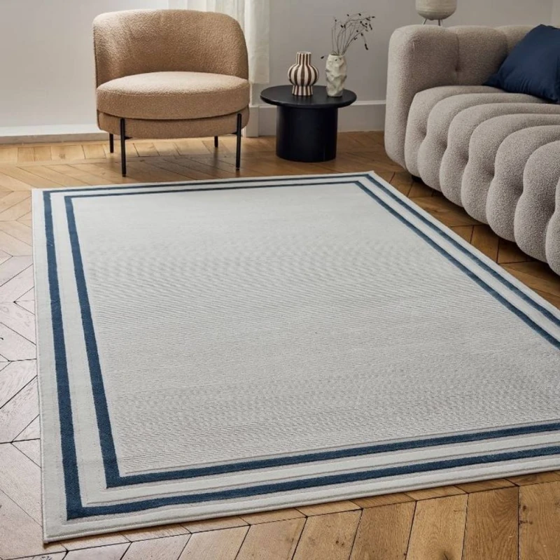 Image of THE RUGS Carmel Modern Area Rugs & Runners Bordered Design Soft Pile in Navy Size: 160cm x 230cm Navy Unisex 160cm x 230 cm
