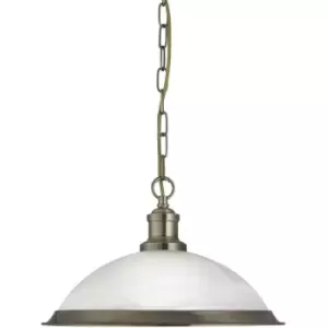 Image of Searchlight Lighting - Searchlight Bistro - 1 Light Dome Ceiling Pendant Antique Brass, Acid Glass, E27