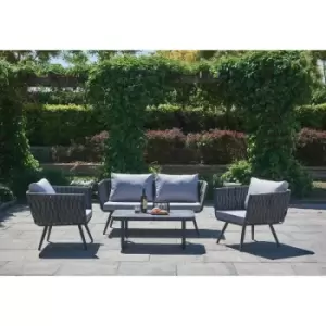 Image of Rattan Outdoor Furniture Sofa Set - 3 Pcs Set - Light Grey Cushions