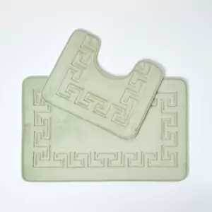 Image of Memory Foam Greek Key Sage Green Bath Mat - Green - Green - Green - Homescapes