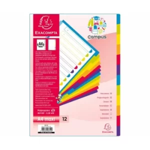 Image of Exacompta Campus Dividers 12 Section A4 Maxi Pack of 15, white