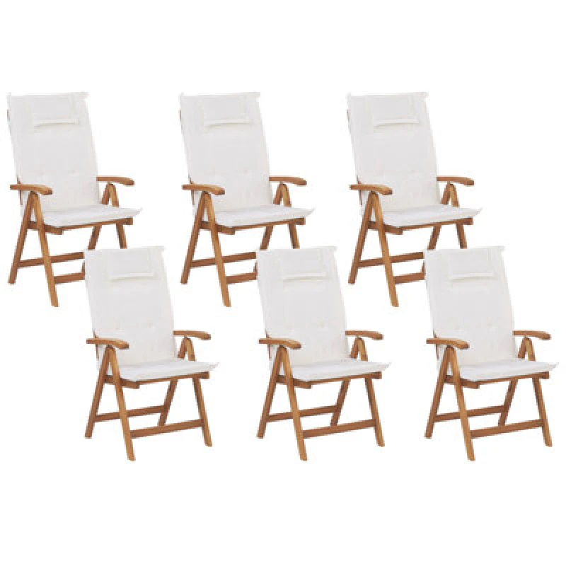 Image of Beliani Set Of 6 Garden Chairs With Cushions Java Acacia Wood Off-White