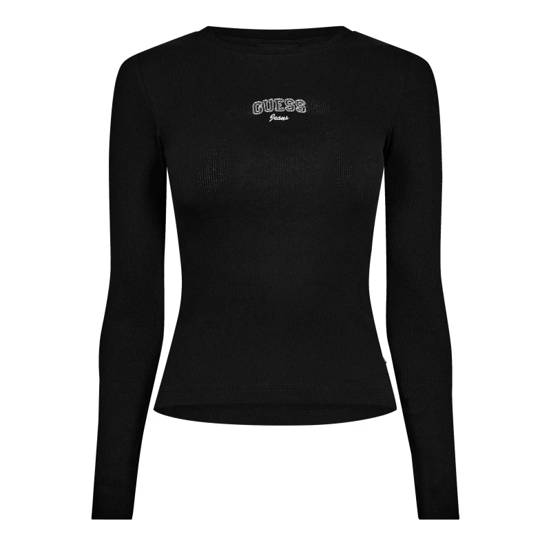 Image of Guess Womens Embro SlimT Long Sleeve T-Shirt Black female 10 (S)