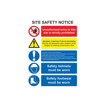 Image of Site Safety Notice Rigid PVC Sign - 300 X 400MM
