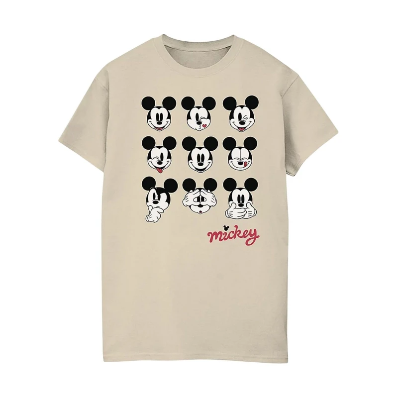 Image of Disney Men Mickey Mouse Many Faces T-Shirt in Beige Size: Small Beige S Male 5063376994095
