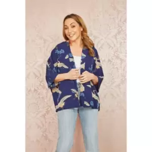 Image of Yumi Blue Crane Print Kimono - Blue