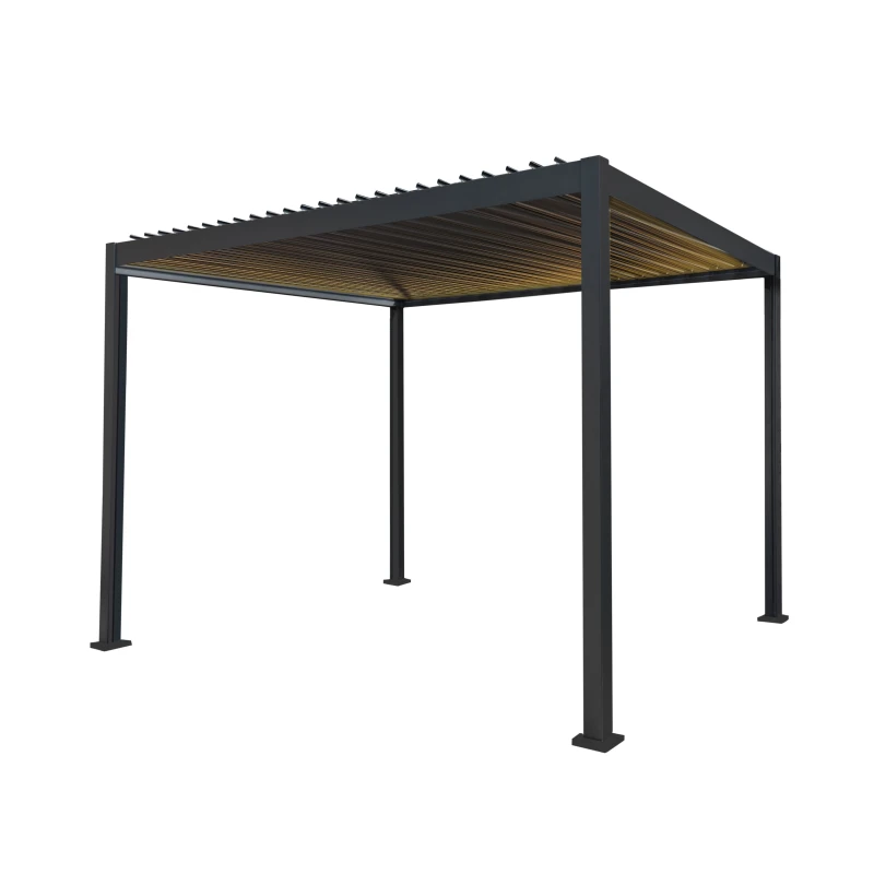 Image of Monstershop Anthracite Aluminium Pergola With LED Lights - 3m x 3m in Grey Grey Unisex