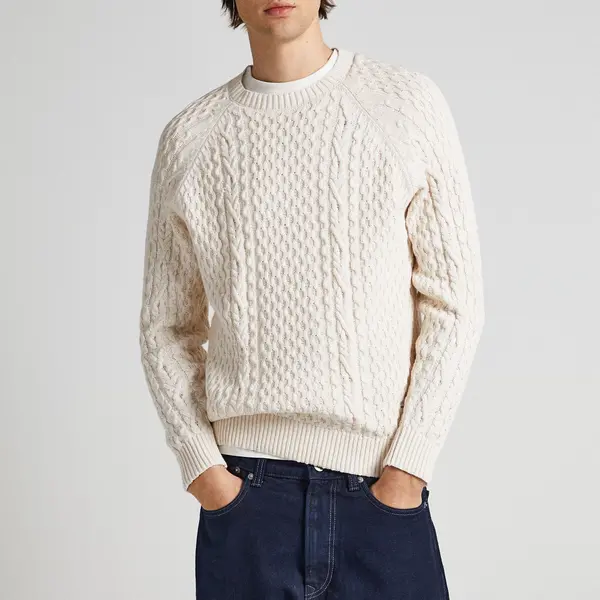 Image of Cotton Structured Knit Jumper with Crew Neck