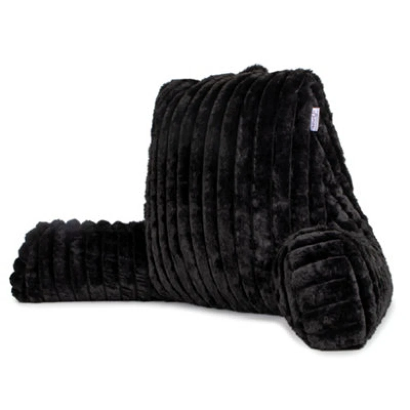 Image of Aamira Deluxe Large Reading Pillow, Soft Ribbed Black Faux Fur, Shredded Memory Foam Cuddle Cuddle Cushion Backrest Arm Support