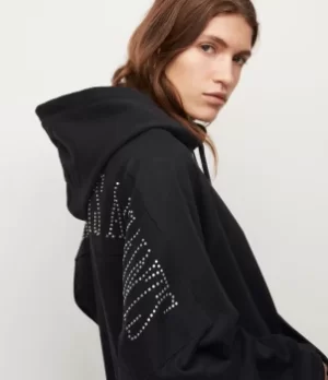 Image of AllSaints Womens Talon Stud Hoodie, Black, Size: M