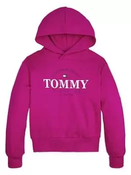 Image of Tommy Hilfiger Girls Tommy Foil Graphic Hoodie - Magenta, Magenta, Size Age: 10 Years, Women