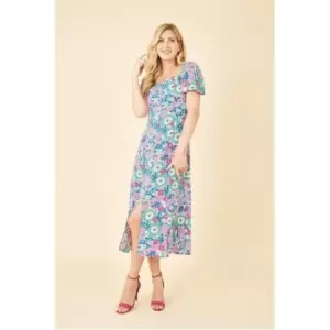 Image of Mela London Pink Retro Flower Print Midi Dress - Pink