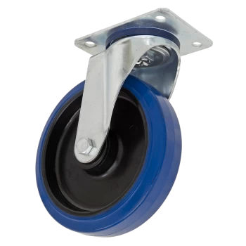 Image of Heavy-Duty Blue Elastic Rubber Swivel Castor Wheel 160mm - Trade
