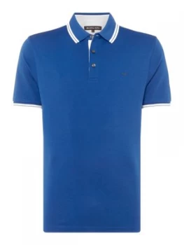Image of Mens Michael Kors Regular Fit Logo Neck Polo Shirt Blue