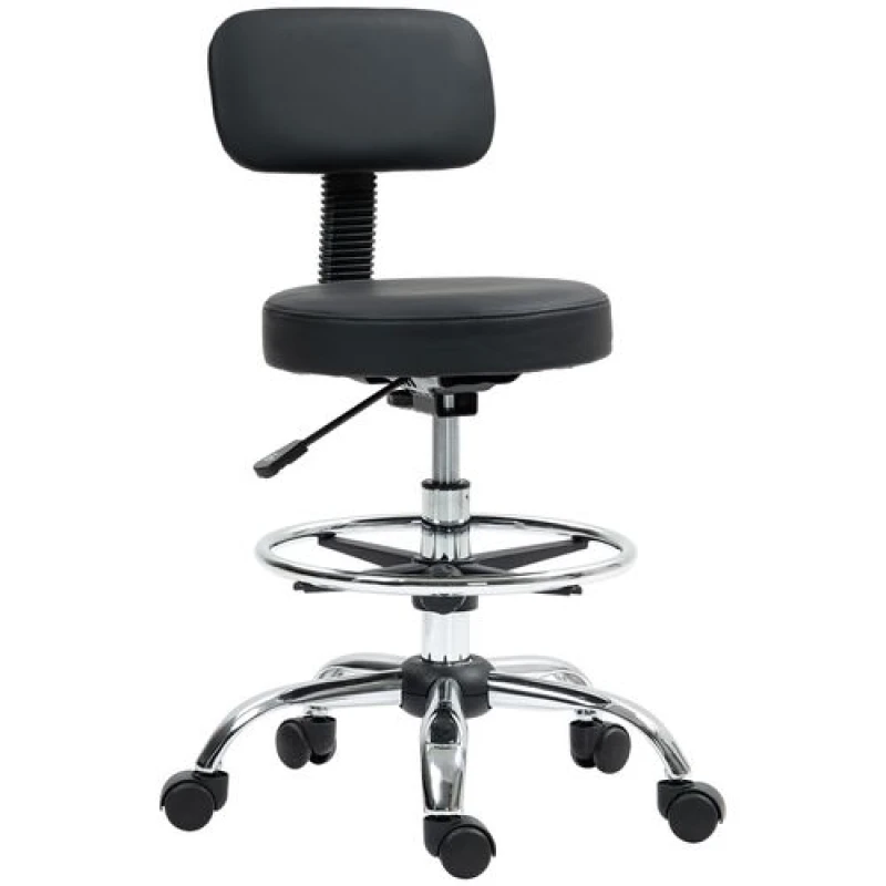Image of HOMCOM HOMCOM Faux Leather Adjustable Stool, Swivel Chair for Study, Black One Size Unisex 5063603908239