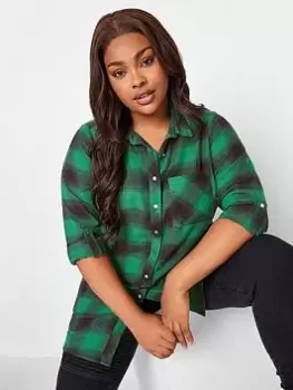 Image of Yours Brushed Boyfriend Shirt Green Check, Pink, Size 16, Women