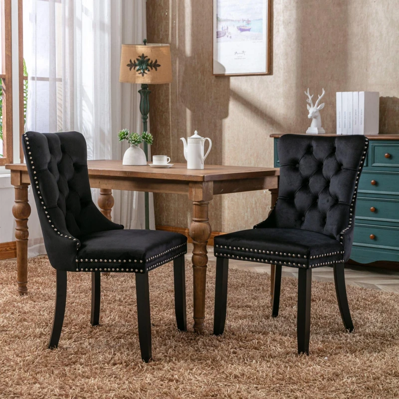 Image of Urban Meuble Modern Set of 2 Upholstered Velvet Dining Chairs Black unisex Set of 2