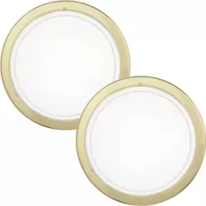 Image of 2 PACK Wall Flush Ceiling Light Brass Shade White Clear Glass Painted E27 1x60W