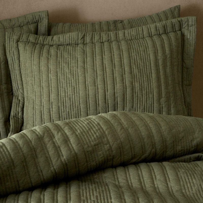 Image of Pineapple Elephant Tamba Jersey Stripe Quilted Oxford Pillowcase Pair Pillowcases Oxford Green 42866315020