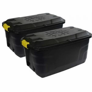 Image of Charles Bentley Strata Set of 2 x 75L Heavy Duty Trunk on Wheels Block Black Reprocessed Material
