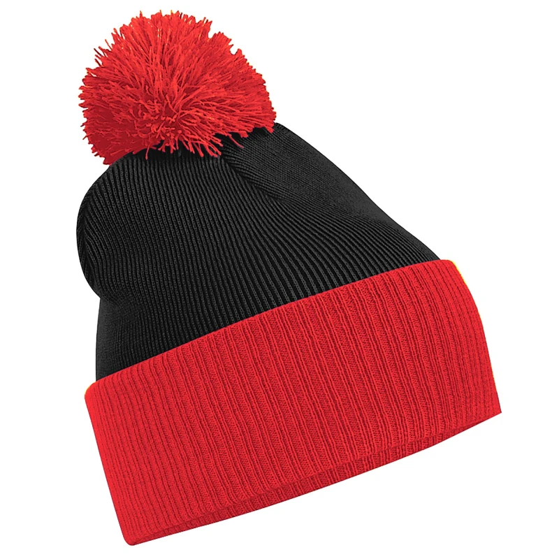 Image of Beechfield Snowstar Duo Two-Tone Winter Beanie Hat in Black Unisex One Size