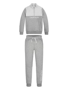 Image of Calvin Klein Jeans Boys Clr Block Zip-up Sweatpants Set - Grey, Size Age: 16 Years