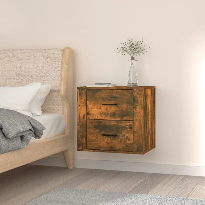 Image of Vidaxl Wall-mounted Bedside Cabinet Smoked Oak 50X36X47 Cm, Brown 816861