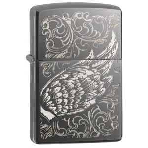 Image of Zippo Filigree Flame and Wing Black Ice Finish Windproof Lighter