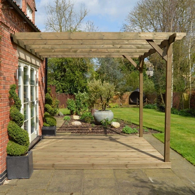 Image of Rutland County Garden Furniture Wall Mounted Garden Pergola And Decking Kit - Wood - L480 X W480 Cm - Rustic Brown