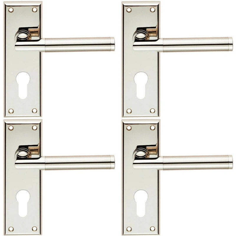 Image of Loops 4x Round Bar Section Lever on Euro Lock Backplate 150 x 50mm Dual Nickel Metallics
