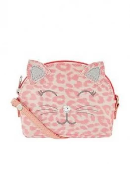 Image of Accessorize Girls Leopard Print Cat X Body Bag - Pink