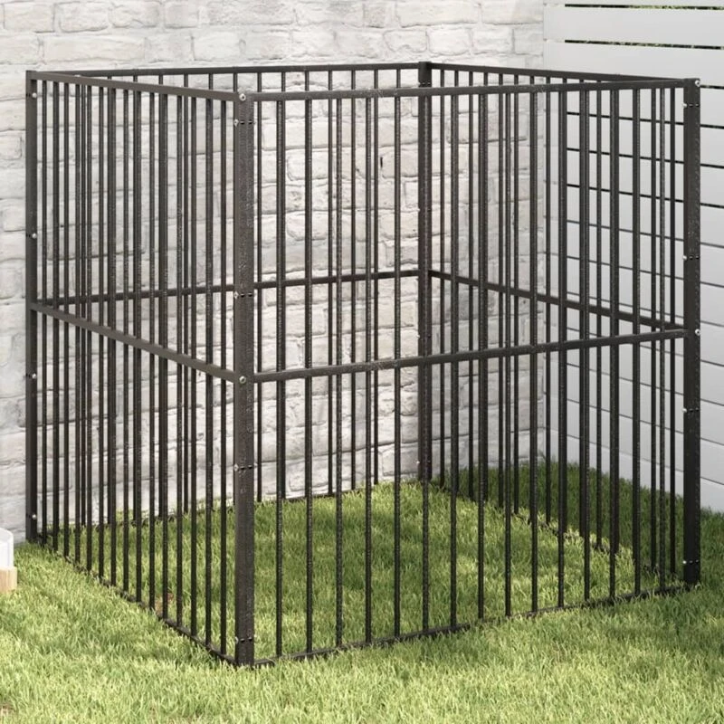 Image of vidaXL Dog Playpen 4 Panel Black Galvanised Steel, Black 172209