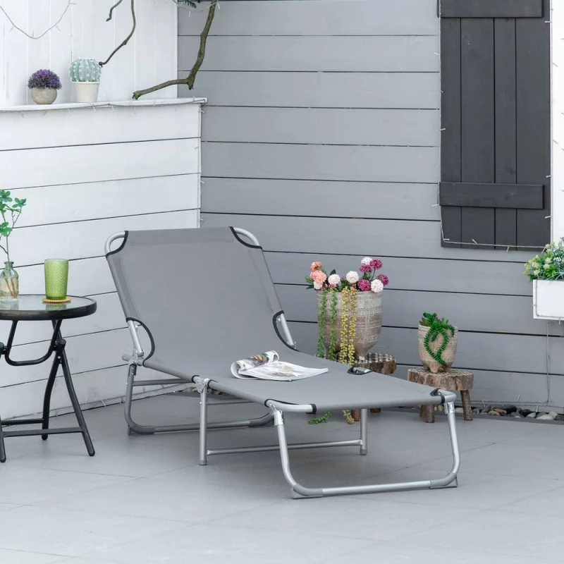 Image of OUTSUNNY Camping Cot Picnic Sun Lounger Portable Folding Chaise Chair Grey Grey Unisex